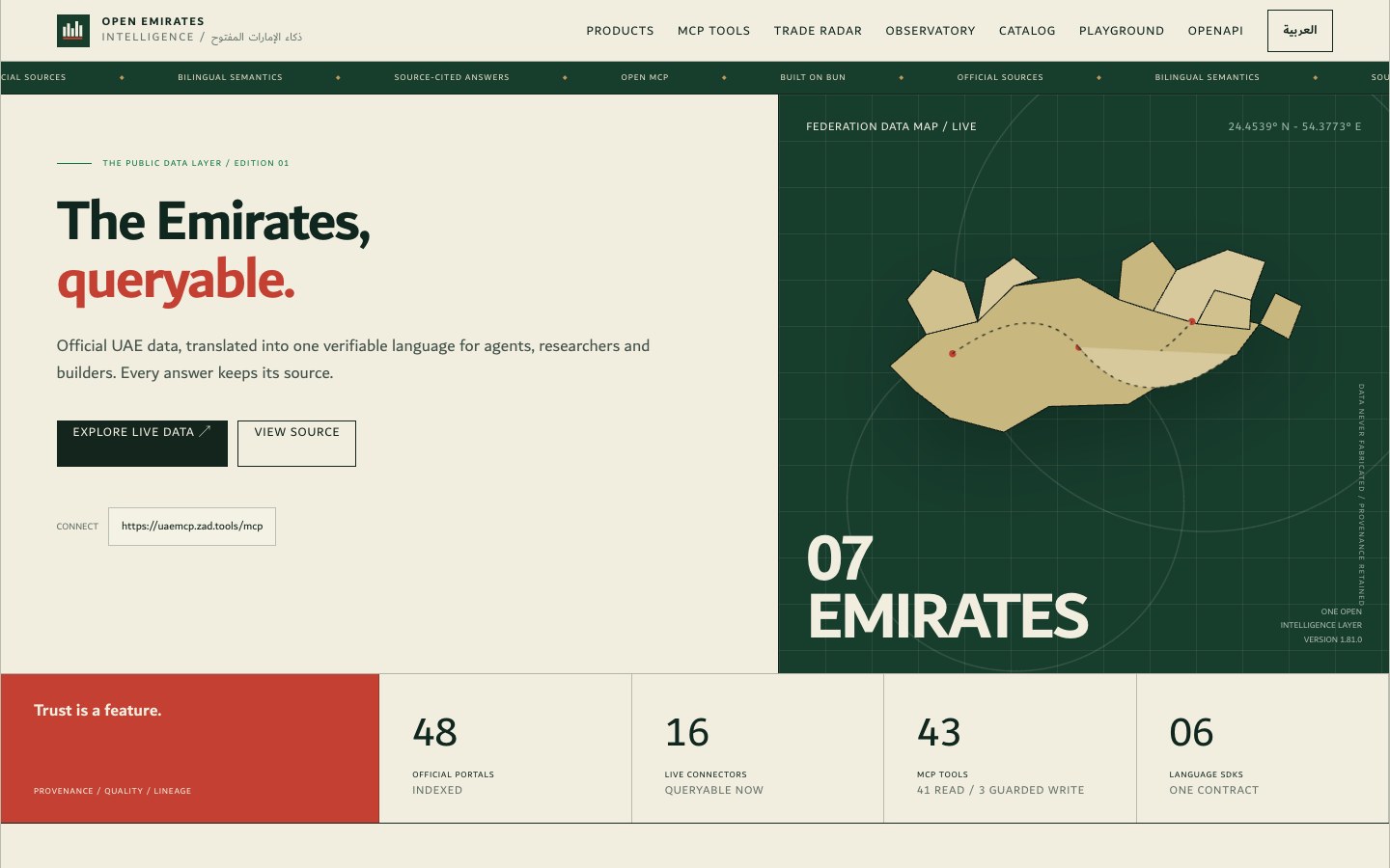 واجهة Open Emirates Intelligence الإنجليزية
